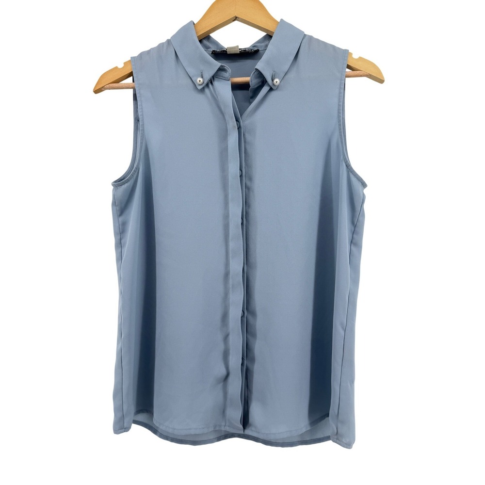 Karl Lagerfeld‎ Paris Womens Sleeveless Pearl Collar Blouse Blue Small